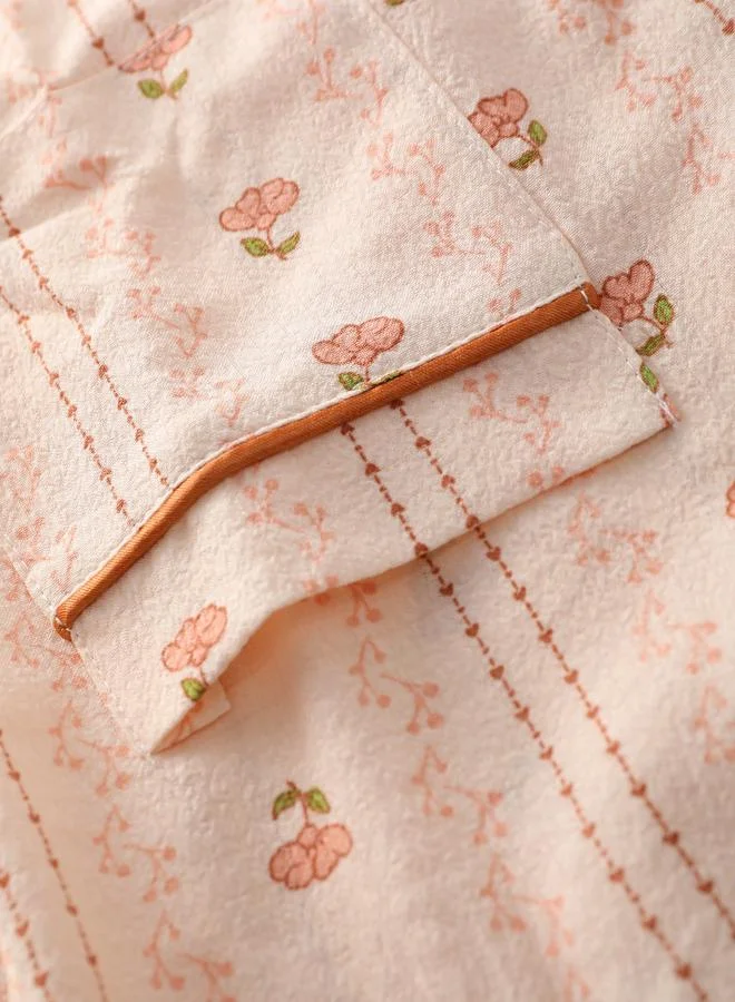 Take Two  Women Striped Floral Print Shirt and Pyjama Set for Women | Best Price UAE